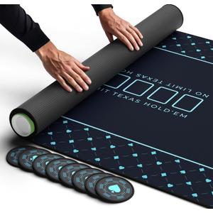 Newverest Poker Table Top 70" x 35", Texas Hold'em Poker Mat for Home Game Nights Up to 10 Players, Casino| Poker Topper Cloth for Tables in Zipper Storage Bag with 8 Coasters in Poker Gift-Ready Box