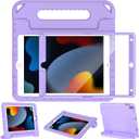 LTROP Kids Case for iPad 9th/8th/7th Generation(2021/2020/2019) Built-in Screen Protector, Shockproof Handle Stand Case for iPad 10.2 Inch 9/8/7 Gen, Light Purple