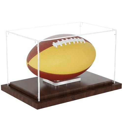VGMiu Football Display Case with Wood Base, Acrylic Football Case Display Clear Box with Removable Built-in Ball Holder for Autographed Footballs, Sports Collectibles, Memorabilia Displays