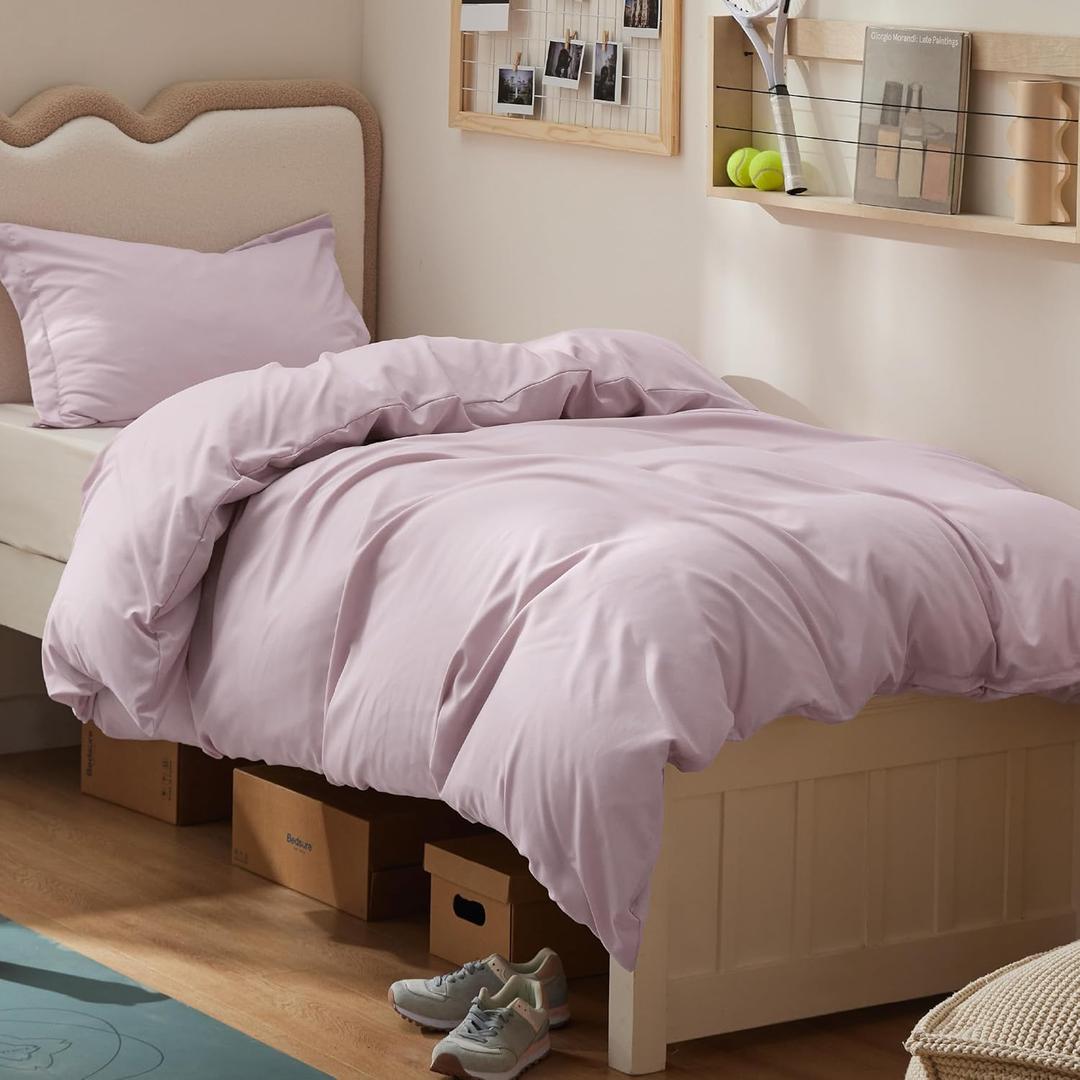 Bedsure Duvet Cover Twin/Twin XL Size - Soft Double Brushed Bedding Set for Kids & Adults, Zipper Closure, 2 Pieces, Includes 1 Duvet Cover (68"x90") & 1 Pillow Sham, NO Comforter, Pink Mocha