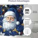 Christmas Santa Claus Shower Curtain 60Wx72L Winter Royal Blue Xmas Flower Holiday Bathroom Set Accessories Decor with 12 Pack Hooks