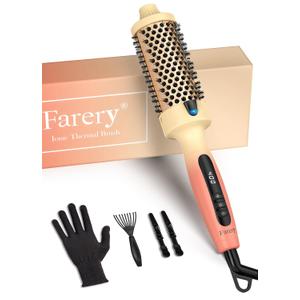 Farery 1.77-Inch Thermal Brush - Ceramic Ionic Heated Round Brush for 90's Full-Bodied Style, Volumizing, Smooth Hair & Natural Curls, Dual MCH Heating, Digital Display, 9 Temperature, Dual Voltage