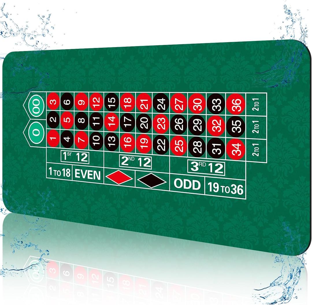 70'' x 35'' Upgraded Waterproof Casino Roulette Tabletop Layout Mat with Carrying Bag, Anti-Slip Rubber Roulette Game Layout Table Top Cover for Parties, Home Entertainment, Game Night (Dark Green-roulette)