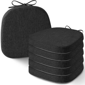 AddGrace Set of 6 Chair Cushions for Metal Dining Chairs 14x14 Chair Pads with Ties Non Slip Thick Seat Cushions with Textured and Removable Cover (6, Black)