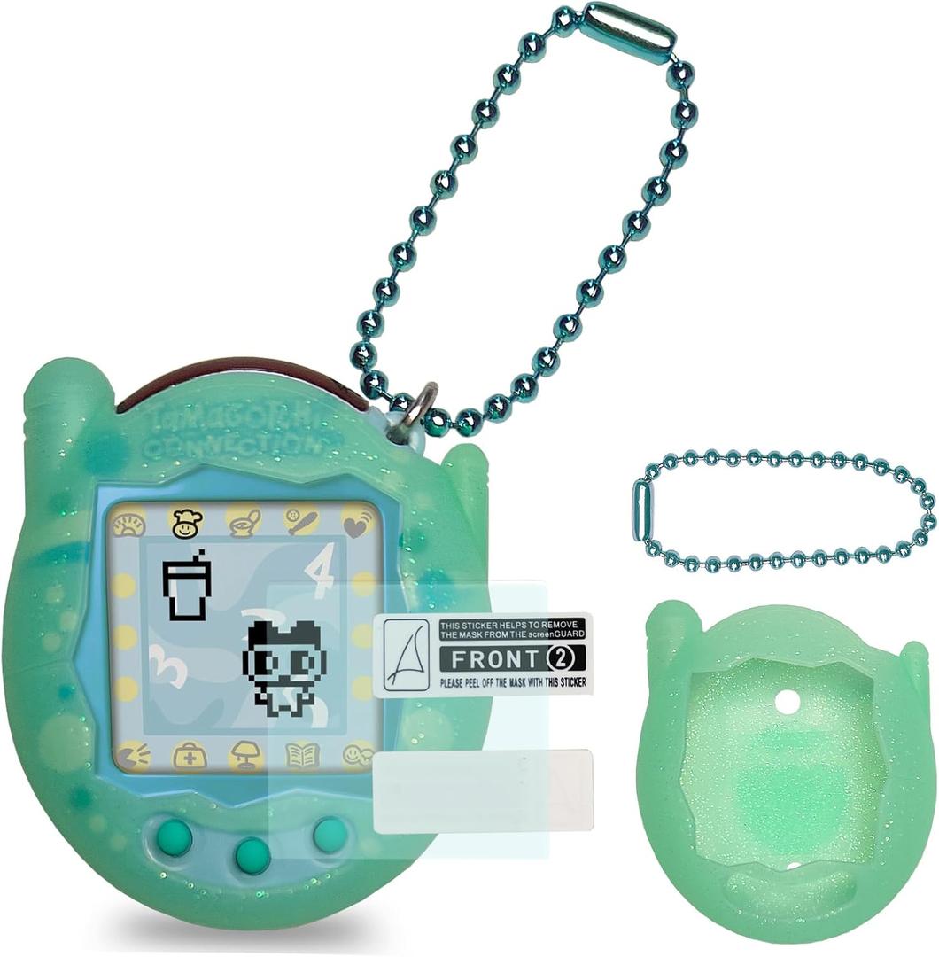 JCHPINE Silicone Cover Case for Tamagotchi Connection Virtual Reality Pet, Screen Protector for Tamagotchi Connection Electronic Pet Accessories (Silicone Case and Screen Film) (Teal)