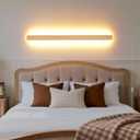 Modern Plug in Long Wall Sconce, 31.4 inch Faux Wood Texture Finish LED Wall Lights, 16W Warm White 3000K Acrylic Indoor Wall lamp, with 59" Plug Cable for Bedroom, Living Room, Hallway