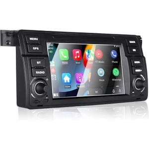 Car Stereo for BMW E46 3 Series 1999-2004 Compatible with Wireless Carplay/Android Auto, 7 inch Radio with IPS Touch Screen/Bluetooth/Mirror Link/FM/AM/USB/High Power/RDS/SWC/DSP