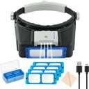Dandelion Rechargeable Head-Mounted Magnifier with LED Light, Headband Double Lens Illuminated Reading Magnifier Loupe Jewelry Visor Opitcal Glass Binocular Magnifier with Lens -1.5X 2X 2.5X 3.5X