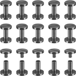 uxcell 30Pack Brass Chicago Screws, 10x10mm Flat Head Screw Back Binding Post Nail Stud Rivets for DIY Leather Craft Belt Strap, Black