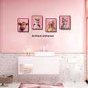 Pink Animals Bathroom Wall Art Decor,Funny Dog,Cow,Cat Bathroom Canvas Printing,Animal Art Posters Cute Girl Bedroom Wall Decoration Set of 4 (8x10inch,Unframed)