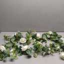 Dolicer 2Pcs 13Ft Artificial Eucalyptus Garlands with Flowers - 8 Roses, Faux Floral Greenery Garlands Fake Flowers Vines for Wedding Table Centerpieces Arch Party Ceremony Backdrop Decor (White)