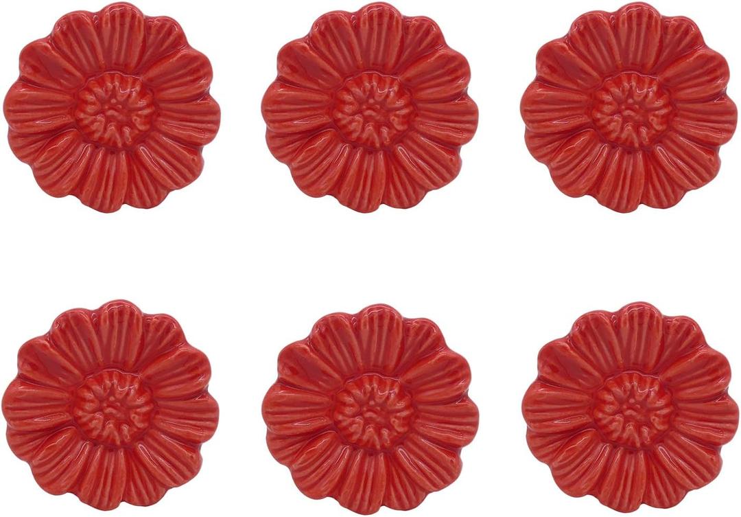 5PCS Vintage Floral Daisy Ceramic Dresser Drawer Knobs Elegant Cabinet Cupboard Door Hardware Pull Handles w/Screws Red