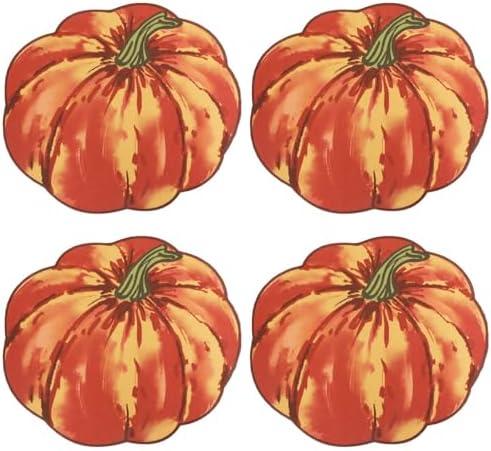 Simplebrand Red Pumpkin Placemats Set of 4, Fall Pumpkin Printed Dining Table Mats for Kitchen, Stain-Resistant, Protecting The Dining Table Washable Place Mats for Halloween, Thanksgiving, 13"x15"