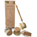 eplanita Natural Dish Brush, 3 Replacement Heads, Kitchen Eco Bamboo Scrubber Brushes, Extra Plant Sponge, Plastic Free Washing Up, Zero Waste Cleaning