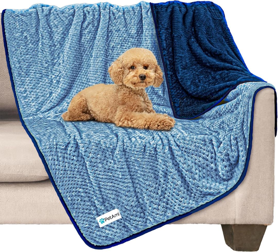 PetAmi Waterproof Dog Blanket, Leakproof Puppy Blanket for Medium Large Dogs, Furniture Sofa Couch Cover Protector, Fleece Pet Throw Indoor Cat Kitten, Reversible Washable Soft Plush, 40x60 Navy Blue