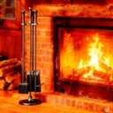 Fire Beauty Fireplace Tools Set 4 Pieces Black Wrought Iron Fire Tool Set for Outdoor/Indoor Include Poker, Shovel, Brush and Stand Accessories Set