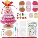 Alvian Five Colour Christmas Tree Crochet kit for Beginners Crochet Starter Kits Craft Knitting Crocheting Kits with Step-by-Step Video Tutorials and Crochet Yarn Supplies (Pink)