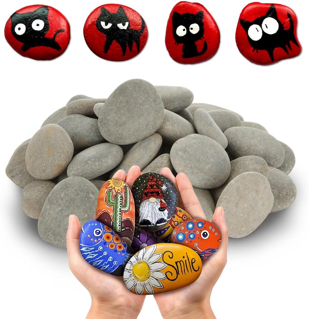 80 Pcs River Rocks for Painting, 1.2-2 Inch River Rocks Craft Rocks for Arts Multi-Color Painting Rocks for Kids Project, Crafts and Family DIY Project