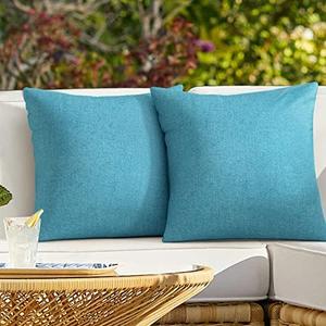 ReeQuo Pack of 2 Outdoor Throw Pillow Covers,Decorative Solid Line Waterproof Pillow Cases Farmhouse Cushion Covers for Garden Patio Sofa Home Decoration 18x18 Inch Turquoise