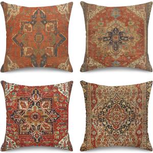 Sanwarm Throw Pillow Covers Home Decor Set of 4 Pillow Cases Decorative 18 x 18 Inches Cushion Couch Sofa Pillowcases Turkey Kilim Ancient Antique