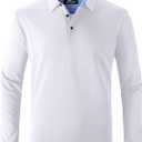 SWISSWELL Long Sleeve Polo Shirts for Men collared Performance Golf Shirts Casual Workwear Office (Large, A-white)