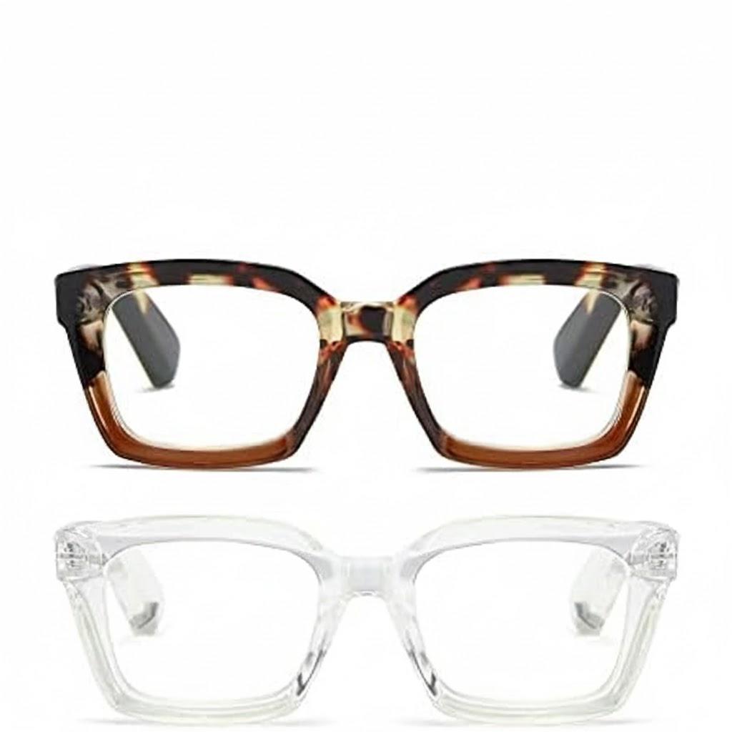 ZXYOO 2 Pack Oversize Square Design Reading Glasses for Women, Blue Light Blocking Reader