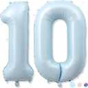 40 Inch 10 Balloon Number, Large Pastel Matte Baby Blue Foil Number 10 Balloons Birthday Party Decor, Light Powder Blue Helium Mylar Self Inflating Balloon for Boy 10th Birthday Anniversary Decoration