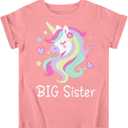 Funnycokid Big Sister Shirts for Girls Size 6 Unicorn T-Shirt Pink Size 5 6 Gifts Pregnancy Announcement Toddler Promoted to Short Sleeve 5-6 Years
