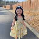 Disney Winnie the Pooh Girls Dress Yellow Floral Print Bow Tie Straps Smocked Sundress Birthday Park Casual Kids Summer Outfit Clothes Size 6-7