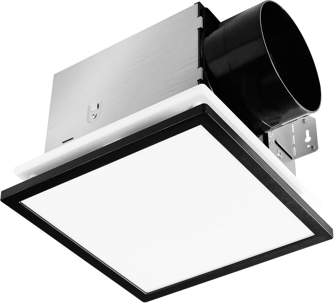 Tech Drive Modern Black Bathroom Exhaust Fan with Light - 130 CFM,1000lm Dimmable 5CCT LED Light with Night Light Selectable, 6-Inch Duct Quiet Ventilation Fan, Decorative Black Trim, Easy to Install