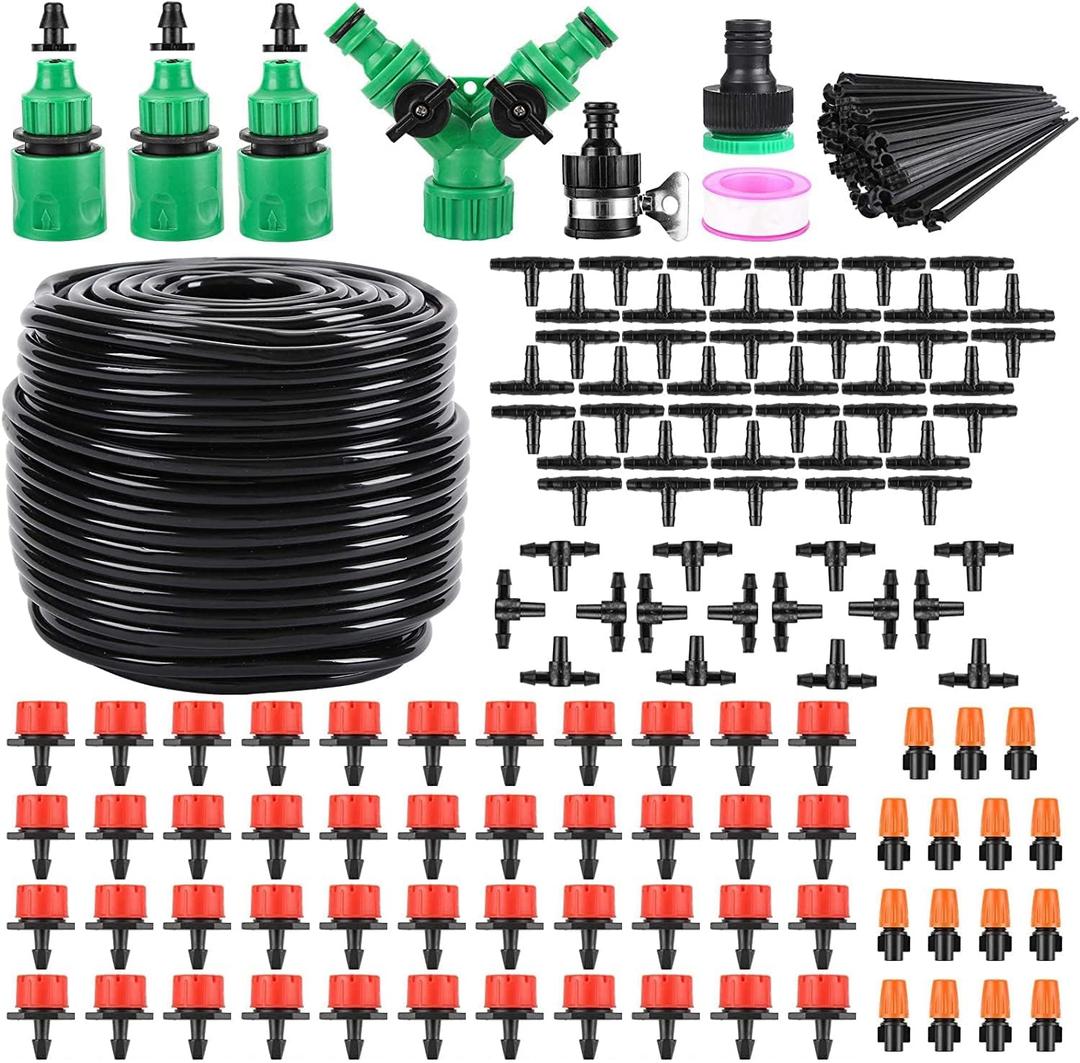 Drip Irrigation System, 164FT Garden Irrigation System 1/4, Blank Distribution Tubing Watering Drip Kit Automatic Irrigation Equipment for Garden Greenhouse, Flower Bed, Patio, Lawn