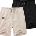 COOFANDY Mens Casual Linen Shorts Elastic Waist Drawstring Loose Fit Summer Beach Vacation Shorts with Pockets L
