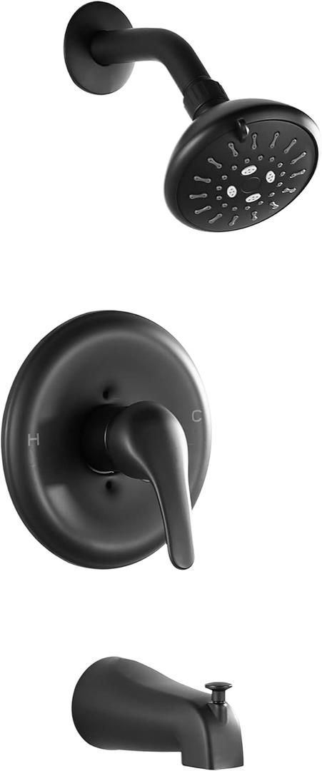 GERUIKE Shower Faucet Set with Valve,Tub and Shower Faucet Set with 4-Inch 3-Spray Shower Head and Tub Spout,Single Handle Shower Trim Kit Bathtub Shower System for Bathroom Shower Combo Set, Black