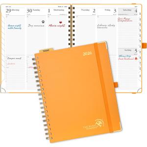 POPRUN 2026 Planner (Large Size 10'' x 8'' Wire-Bound Hard Cover) Daily Weekly and Monthly Calendar - Agenda 2026 (Jan.2026-Dec.2026) with Hourly Schedule, Monthly Tabs - Orange
