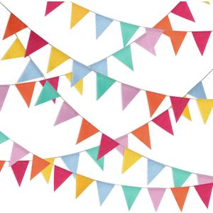 Kosiz 96 Pcs 65.6 ft Pastel Pennant Banner Flags Multicolor Triangle Bunting Flags Imitated Burlap Hanging Rainbow Pennant Garland for Summer Wedding Birthday Classroom Outdoor Party Decorations