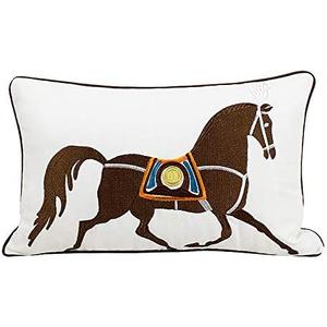 Croker Horse 12x20'' inches White Embroidered Horse Throw Pillow Cushion Covers - Modern Fashion Style Couch Sofa Pillow for Living Room Sofa Bedroom