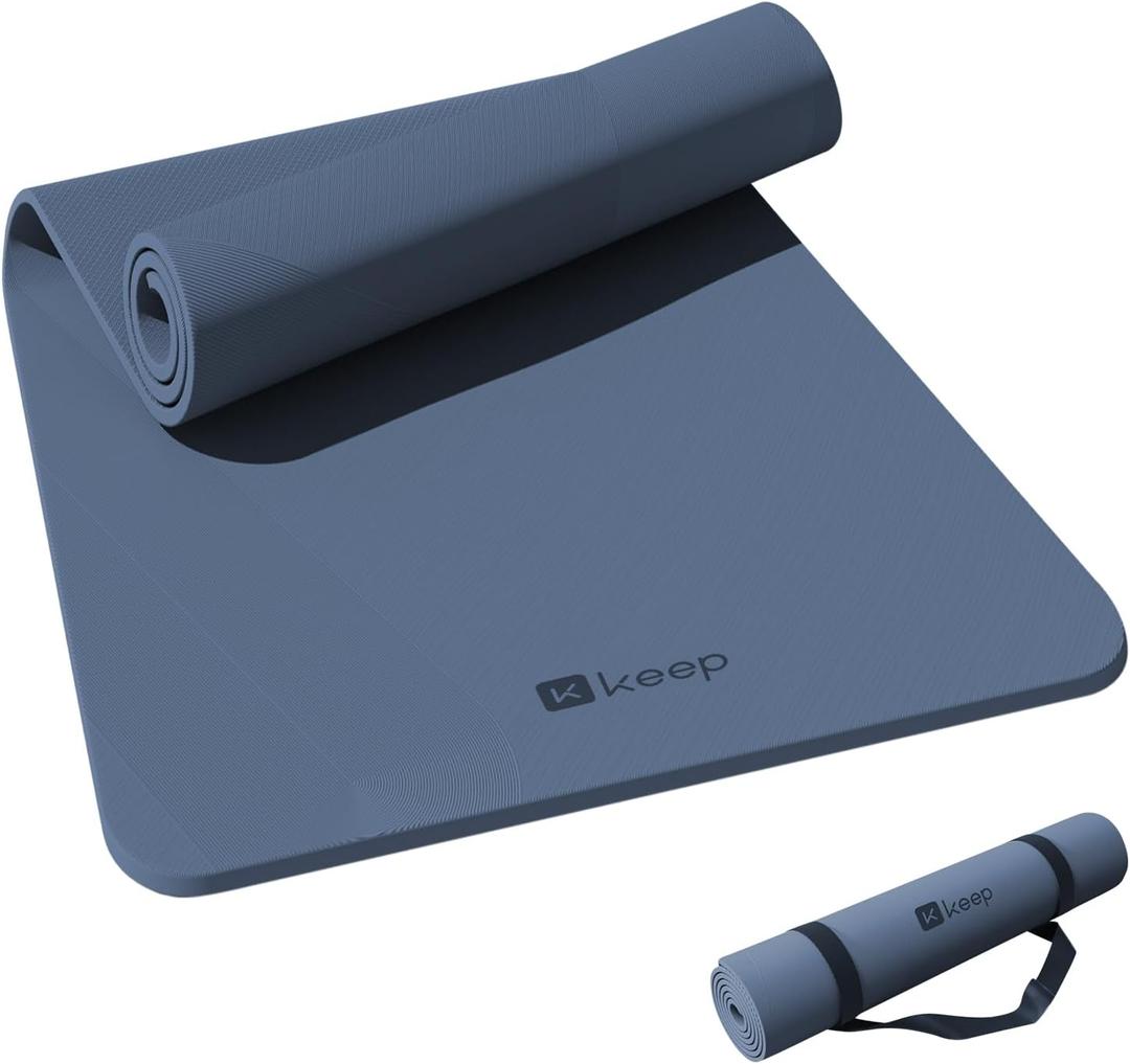 KEEP Yoga Mat, 32" Extra Wide Exercise Mat with Strap for Men and Women, 7mm Thick Double-Sided Non-Slip Eco-friendly Yoga Mat for Pilates, Workout and Fitness (Navy Blue)