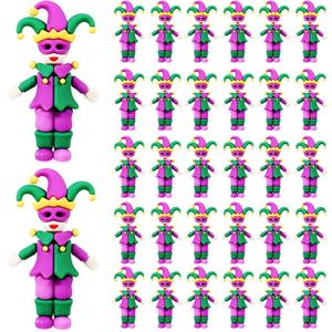 50 Pcs Mini Mardi Gras Gnomes Figurines Miniature Mardi Gras Gnomes Figures Decorations to Hide and Seek Tiny Rubber Gold Green Purple Ornament for Carnival Party Gift Craft (Clown)