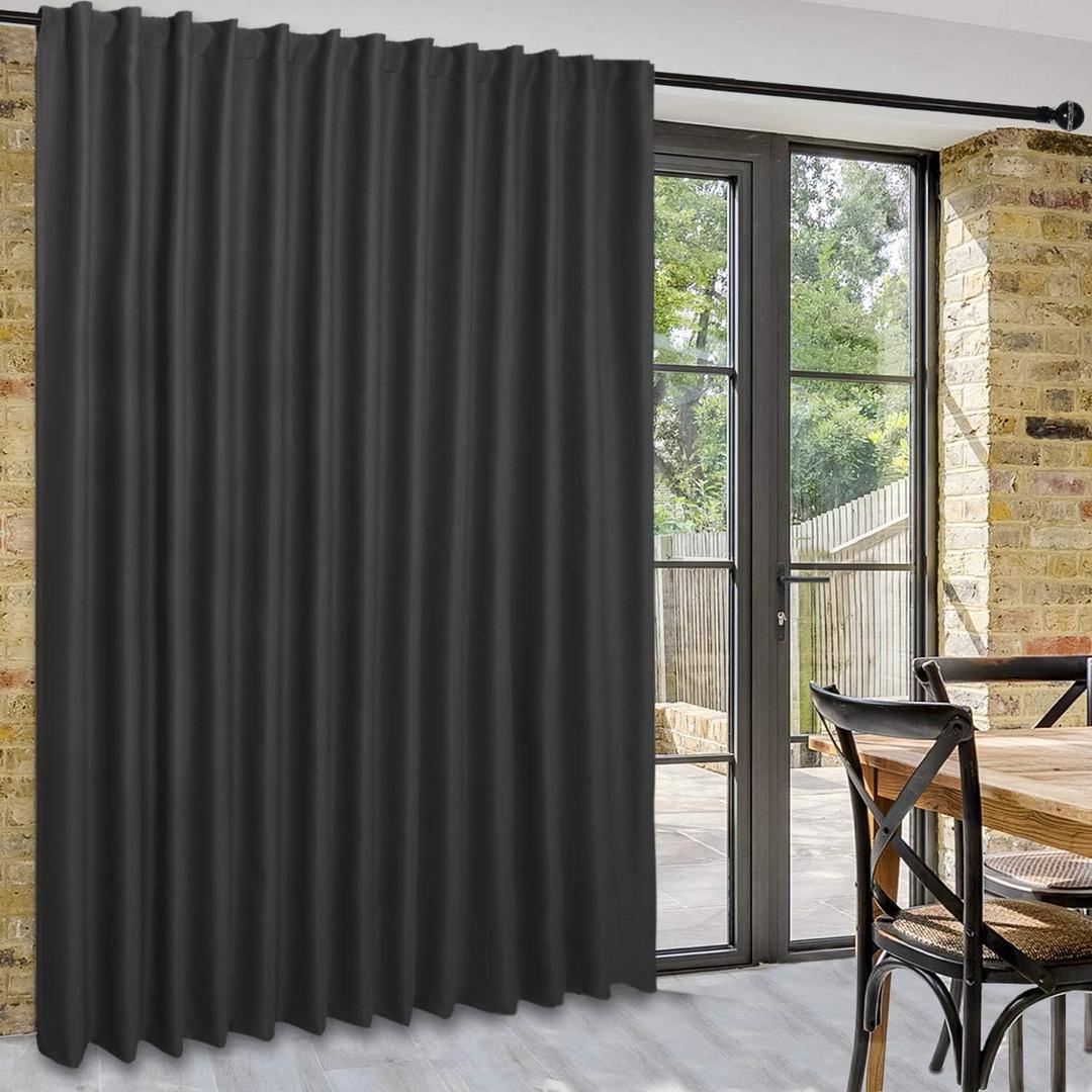 DWCN Patio Sliding Door Curtains - Extra Wide Curtains for Glass Door, Privacy Room Divider Blackout Thermal Curtain Panel with Back Tab & Rod Pocket for Bedroom Partition, 100 x 84 Inches, Black
