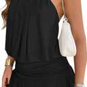 Wenrine Womens Mesh Halter Mini Dresses Summer Sleeveless Tie Open Back Ruched Waist Tiered Ruffle Going Out Club Dress Black, Medium