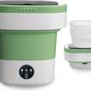 Portable Washing Machine, 15L Mini Collapsible Washer with 3 Cleaning Modes for Baby Clothes, Underwear, Small Foldable Laundry for Travel Apartment Home Dorm Hotel Camping (White+Green)