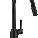 Moen Adler Matte Black One-Handle High Arc Kitchen Sink Faucet with Power Clean, Modern Kitchen Faucet with Pull Down Sprayer, 87233BL