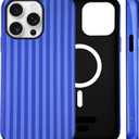 for iPhone 16 Pro Max Case Cute Striped Phone Case Compatible with MagSafe, Dual-Layer Shock Protection(Hard PC + Silicone) - Aesthetic Protective Phone Cover for Women Girl, Navy