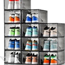 Clemate Upgraded X-Large Shoe Storage Box,12 Pack,Shoe Box Clear Plastic Stackable,Drop Front Shoe Box with Clear Door,Shoe Organizer Containers For Sneaker Display,Fit Up To US Size 13, Ashy