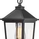 Outdoor Pendant Lights, HWH Farmhouse Exterior Hanging Porch Light, Outside Hanging Lantern with Height Adjustable Chain, Matte Black Finish with Seeded Glass, 5HX64H BK