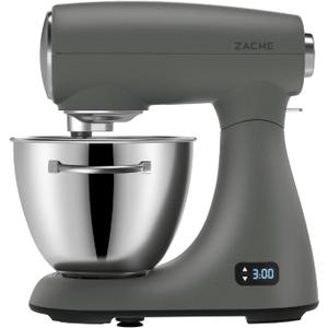 ZACME Mixers Kitchen Electric Stand Mixer 5.5QT 600W, Aluminum die casting and Gears, Dual Cooling System, Low Noise, DC Motor, LED Display and Timing Function, Tilt-head Metal Food Mixer, Grey