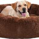 45" Calming Dog Bed with Removable Cover,Anti Anxiety Donut Dog Bed,Plush Round Pet Beds for Extra Large Dogs,Fluffy Faux Fur Dog Bed,Washable Cuddler Dog Bed(Brown,XL)