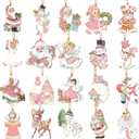 20 Pcs Vintage Christmas Hanging Ornaments Metal Tree Ornaments Santa Snowman Reindeer Snowman Rustic Farmhouse Christmas Tree Decorations for Xmas Winter Holiday Celebrations (Cute, Pink)