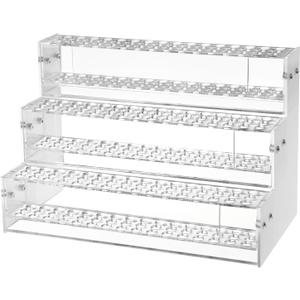 Makeup Paint & Brush Organizer Rack Pen Display Stand, Multi-Level Plastic Organization Rack Pencil Holder, Clear Pen Display Holder 3 Layer 144 Holes for Craft Shows