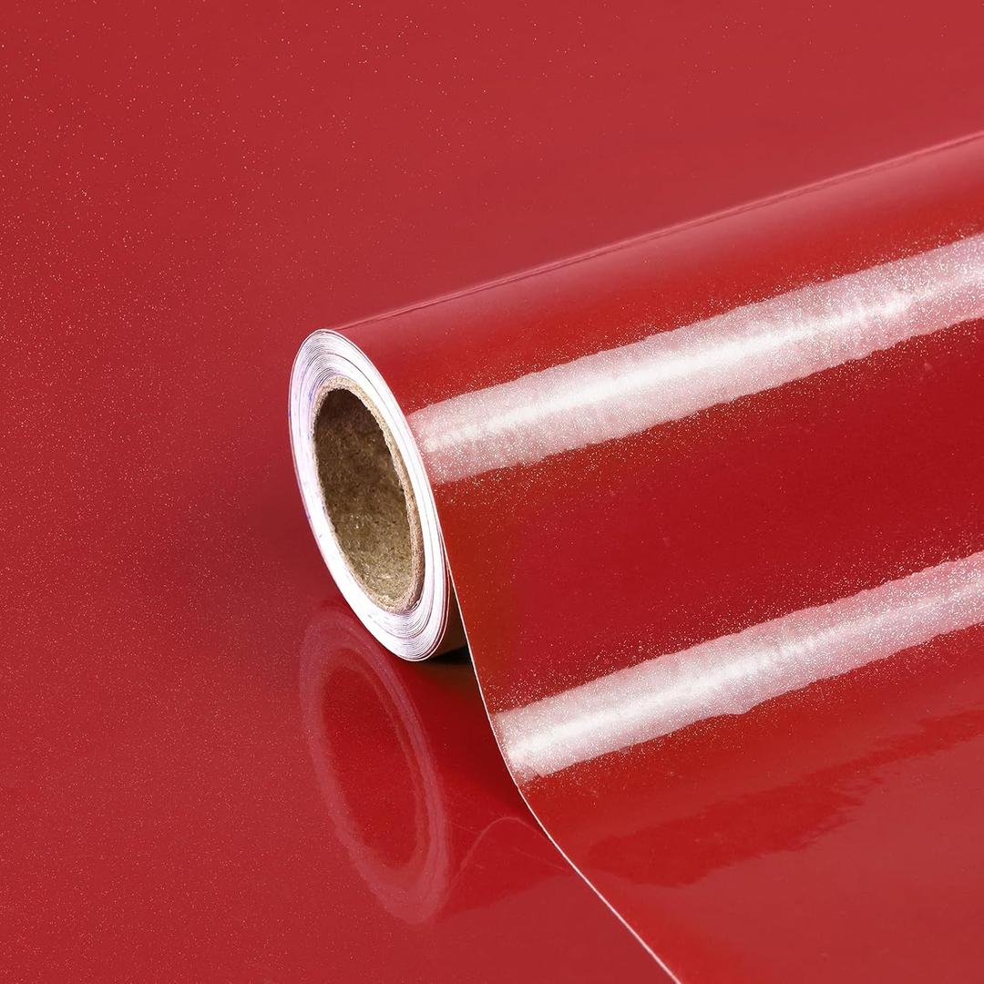 Red Contact Paper 23.6"x196" Glossy Red Peel and Stick Wallpaper for Kitchen Countertop/Cabinet Self Adhesive Waterproof Wall Paper Removable Decorative Vinyl
